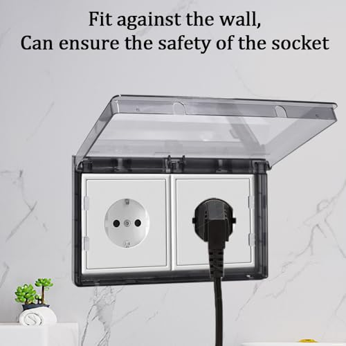 GOIYZTTR 2 Stück Schalter Abdeckung Wasserdicht Typ 86 Steckdose Abdeckung für Doppeldose Steckdosenschutz Abdeckungen mit Schließe für Badezimmer und Draußen, Schwarz Transparente