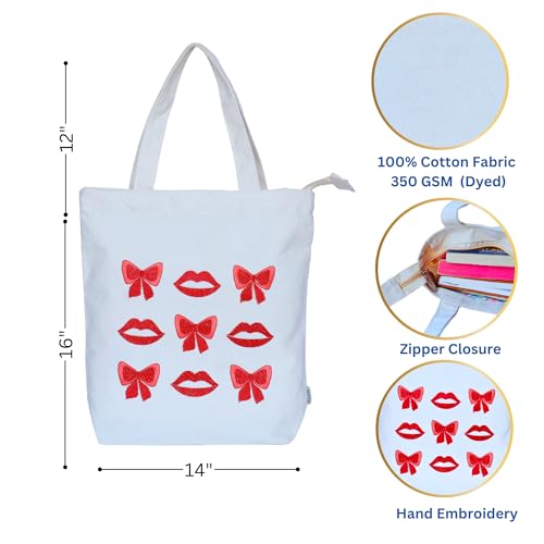 Image of Cotton Tote Bag For Women Stylish I Casual Shoulder Embroidered Canvas Hand Bags For Women I New Floral Style Ladies Handbags College Girls, Office Daily Use, Beach & Shopping, Travel