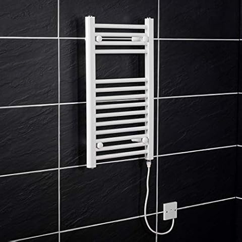 Electric Bathroom Heated Towel Rail Warmer Radiator - White - 700 x 400 mm - 150W Manual Cover