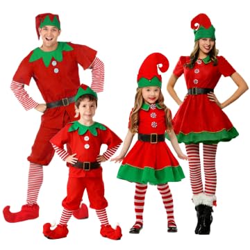 Girls Kids Elf Santa's Little Helper Christmas Fancy Dress Party Costume Roleplay Christmas Costume 4PC Holiday Outfits Funny Fancy Elves Costumes for Kids Dress+Pants+Hat+Belt - Image 4