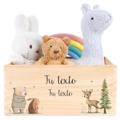 Creative DECO Caja de Recuerdos Personalizada para Bebés/Regalo Personalizado con Nombre | Motivo - Animales | Cesta de Madera para Juguetes Personalizadas | Personalizados para Niño y Niña