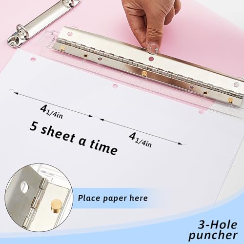 Image of 2 Pcs 3 Hole Puncher for Binder Portable 3 Hole Puncher for Ring Binders with 10 inch Ruler 5 Sheets Capacity for Office and School Supplies (Clear)