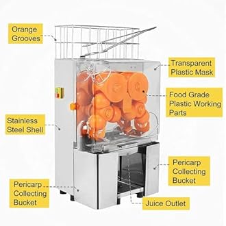 120w Commercial Orange Juicer Machines, Automatic Slow Masticating Juice Extractor,For φ40-90mm Oranges,20-22 PCS/Min,Orange Juice, Citrus, Grapefruit