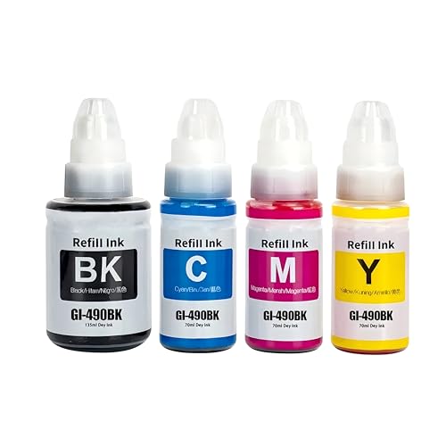 NexNova Ink for Canon GI 490 (4-Pack Black Cyan Magenta Yellow) Compatible with PIXMA G3400 G2400 G1400 G4400 G1411 G2411 G3411 G4411 G4410 G3410