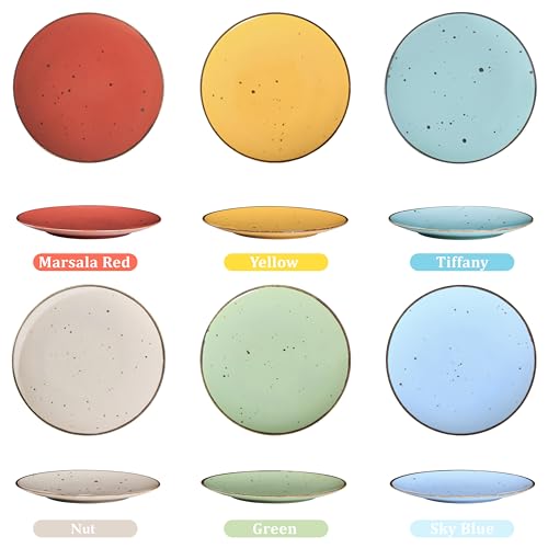 Image of Esfour Ceramics Dinner Plates 11 Inch Set of 6 - Microwave, Oven, Dishwasher Safe, Scratch-Resistant, Porcelain Dishes for Steak, Pizza, Home & Restaurant, Party, Giftable - Vivid Assorted Colors