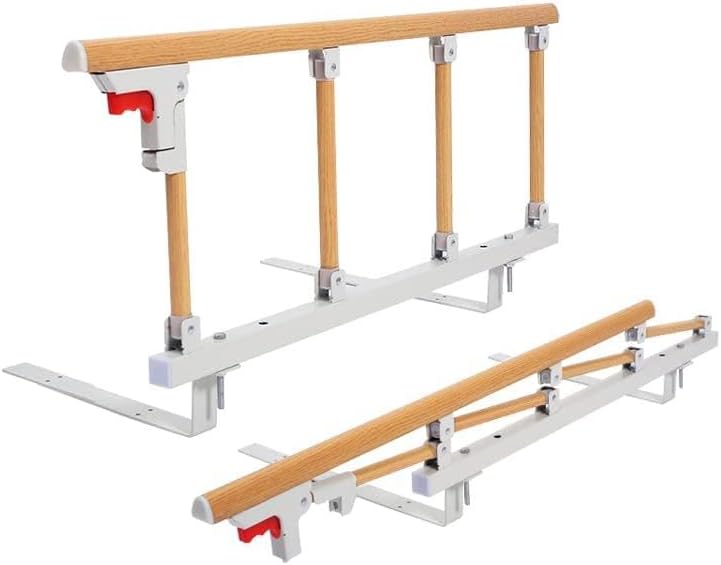 Mybow Bed Rails for Elderly, Adults Guard Railing, Bed Side Rail, Medical Safety Assist Bar for Seniors, Bedside Handle Cane for Hospital, Collapsible Metal Bedrail, Fall Protector Home Care Devices Wood Finish