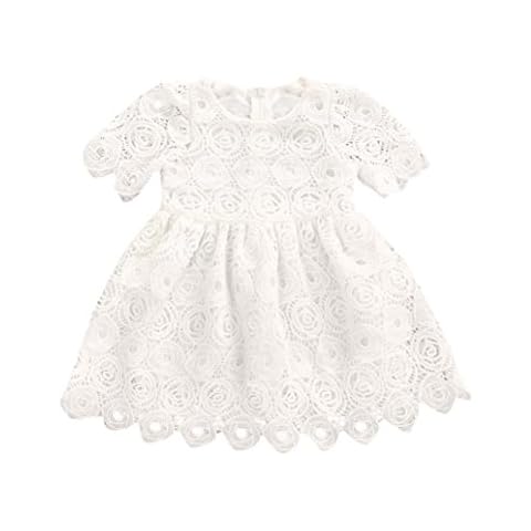 Girls Dresses, SHOBDW Kids Infant Baby Sweet Floral Lace Short Sleeve Princess Formal Wedding Summer Dress Outfits Gifts (0-6 Months, White) Cover