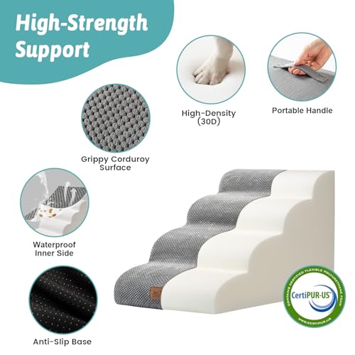 Image of COZY KISS Dog Stairs for Small Dogs, 4 Step Pet Stairs for Beds & Couches