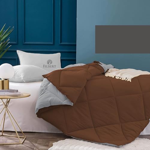 Image of Filbert 600 GSM Comforter for Double Bed | Super Warm Winter Quilt /Rajai | Thick Microfiber Blanket with Cloud-Soft Fill | Luxury Bedding for Winters - 90x100 Inch | Silver /Chocolate Brown
