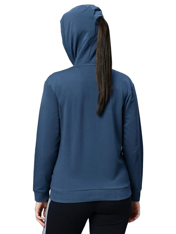 Image of Women's Cotton Printed Steel Blue Jacket with 2 Cross Pockets