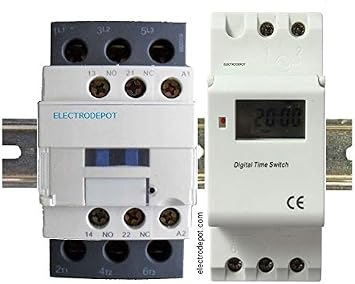 Electrodepot Timer Clock 7 Days, 24 Hrs Control 110VAC, 40Amp 4 Pole Time Switch N/O DIN Rail