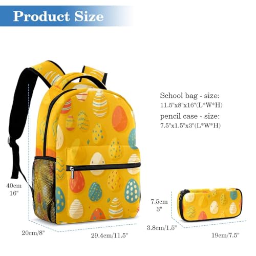 Sac à dos d'école jaune œufs de Pâques avec trousse assortie pour élèves
