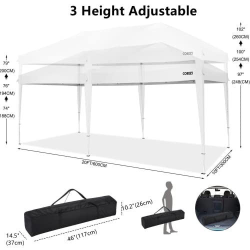 Image of COBIZI 10x20 Pop Up Canopy Tent with Sidewall,Outdoor Canopy,White