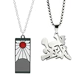 KRFWGUU 2 Piezas Collar Con Colgante En Diseño Hanafuda De Tanjiro Kamado, Collar Inoxidable, Accesorio Para Fans De Kimetsu No Yaiba Y Demon Slayer, Collar Anime Para Coleccionistas Y Cosplay
