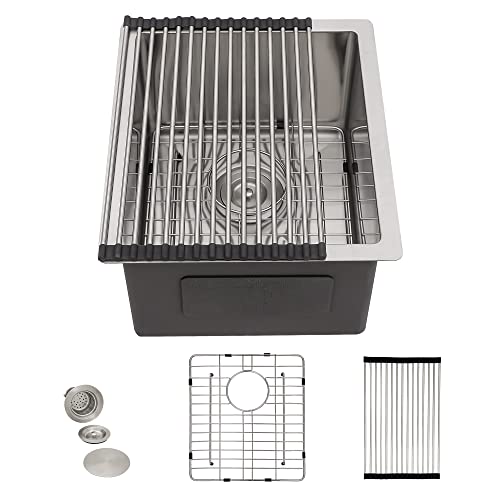 Image of 13 inchx15 inch Undermount Bar Prep Sink - 16 Gauge 304 Stainless Steel Under Counter Single Bowl Sink Basin for Wet Bar, RV, Small Kitchen, Mobile Home