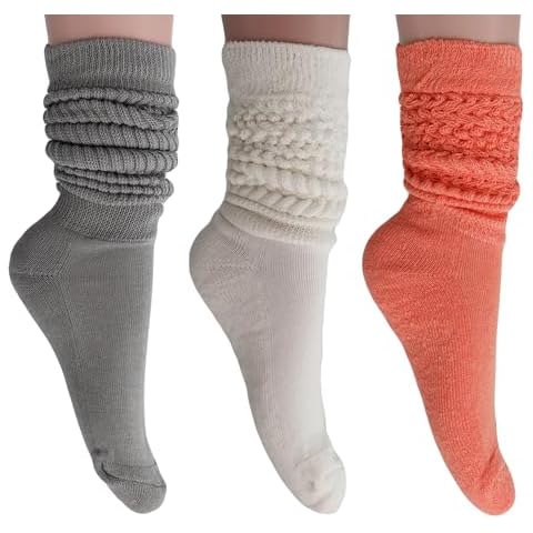 AWS/American Made 3 Pairs Slouch Socks for Women Pack Colorful Extra Heavy and Long Shoe Size 5 to 10 (Gray-Ivory-Peach) Cover