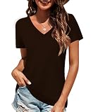 Elesomo Women's Tops Casual Short Sleeve Cotton V Neck Summer T Shirts, Dark Brown L