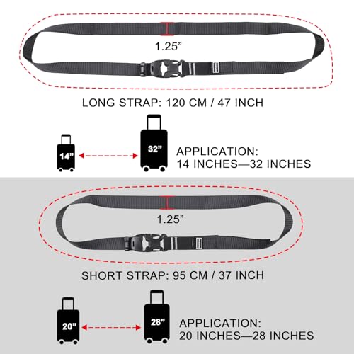Image of Luggage Straps, Stretchable Luggage Connector Straps for Suitcases, Quick Release Buckle Add A Bag Adjustable Attachment Accessories Belts (Black-Cam Buckle, 1 inch W)