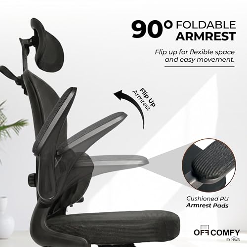 Image of HAVAI Velmora Ergonomic Office Chair | High Back Mesh Chair with Reclining Mechanism, Adjustable Armrest, Headrest & Lumbar Support | Nylon Base & Wheels | Executive /WFH Chair (Black)