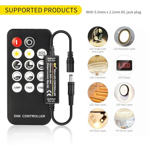 Fosingut RF Remote Control for Monochrome COB LED Strip Mini Wireless Remote Dimmer 14 Buttons Brightness Mode Effect Mode for COB 3014 5630 5730 3528 LED Strip DC5-24V 2700K-6500K Dimmer Switch - Image 4