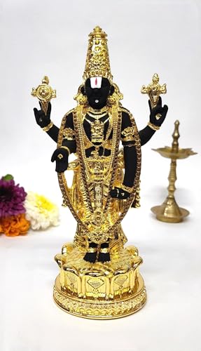 Image of Gold Art India Lord Tirupati Balaji Idol Murti for Mandir | Pooja Room Lord Vishnu Shree Venkateswara Swamy Statue God Balaji Home Decor Showpiece for Gift Living Room (Gold Plated Black Terracotta)