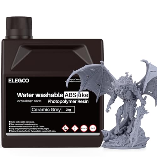 Image of ELEGOO Water Washable ABS-Like Resin, 3D Printer Resin with High Toughness, Low Viscosity and High Precision, 405nm Rapid UV-Curing Photopolymer Resin, ABS Resin for LCD /DLP 3D Printing, Grey 2000G