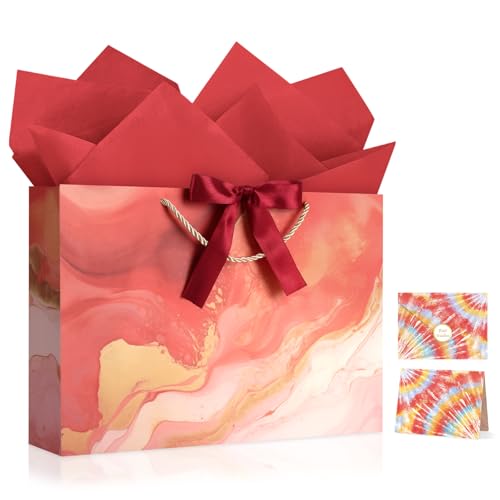 Image of JMANNI Gift Bags, Mothers Day Gift Bags with Ribbon, Portable Paper Gift Bag, Marble Pattern, for Any Occasion, Including Valentines Day Baby Shower Birthday Party Wedding Mothers Day(LP11-DLS04-L
