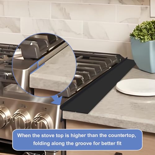 Image of Silicone Stove Gap Covers 25 Inch Side Stove Gap Filler 2pcs Folding Black