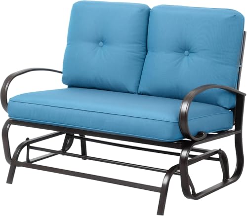 Shintenchi Metal Outdoor Patio Swing Glider Bench, Loveseat Rocking Chair,