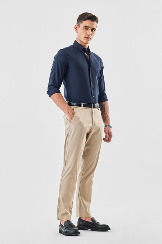 Image of SNITCH Men Chinos | Slim Fit Mid Rise Solid Pattern | Cotton Blend with Medium Stretch & Smooth Texture | Button & Zip Closure for Casual & Street Wear