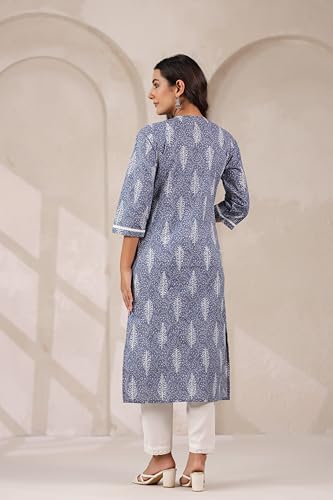 Image of Ichaa Women's Pure Cotton A-Line Ethnic V-Neck Kurta with 3 /4th Sleeve for Daily and Office Wear, in Plus Sizes