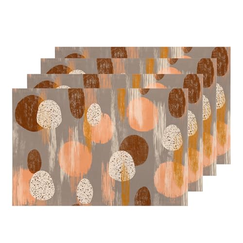Shrahala Lot de 4 sets de table ovales abstraits en toile de jute lavable avec isolation thermique pour table de salle à manger/cuisine (30,5 x 45,7 cm)