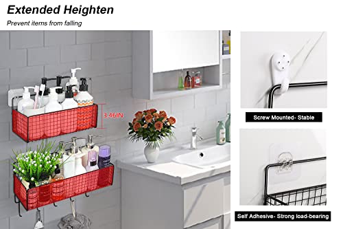 Livabber Adhesive Shower Caddy Basket Shelf With Hooks, All Metal Bathroom Organizer Shelf Rustproof Storage Basket No Drilling Wall Mounted, 2-In-1 Space Saving Kitchen Spice Racks, 2 Pack, Black #TOP4