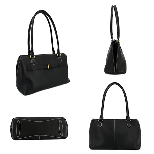 Large Genuine Pebbled Leather Shoulder Bag for Women, Buckle Swing Tote, Bowling Bag Purse, Spacious Work Handbag3