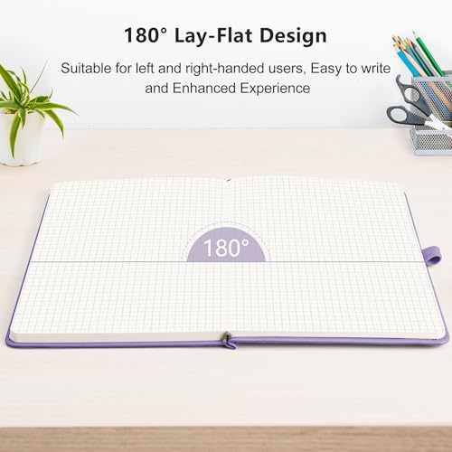 Image of RETTACY Graph Grid Paper Notebook, 192 Pages, A5 Size (5.7'' x 8.3'') | 5 Squares per Inch, Leather Hardcover, 100 GSM Thick Paper, for School, Students, Math, Engineering (Purple)