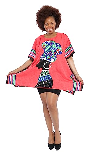 KARACHIC BY NF Women's Kimono Beautiful Prints Short Kimono Kaftan Dress Coverup Loose Sundress Caftan - Headwrap Included (FACE Coral)