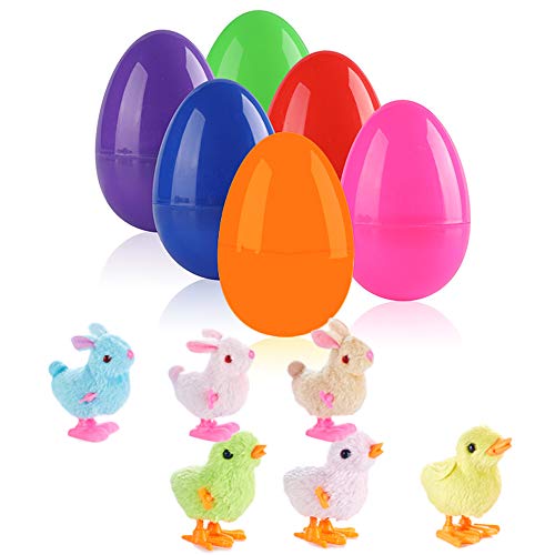 Acrice 6 Pack Easter Eggs Toy Filled with 6 Wind-Up Cute and Colorful Bunnies and Chick, Colorful Easter Plastic Eggs (6 Pack)