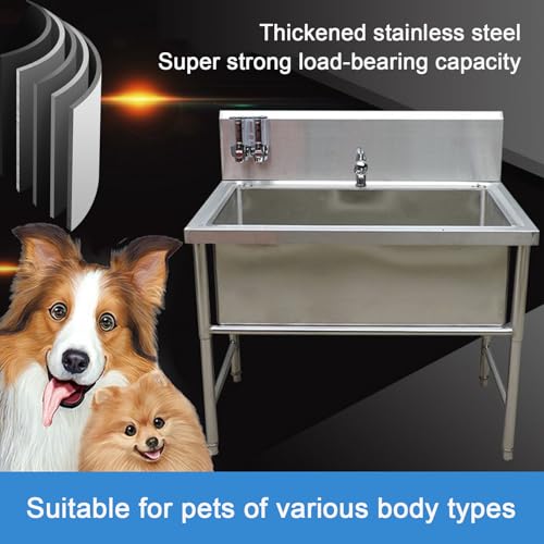 Station de lavage pour chien, baignoire de toilettage en acier inoxydable avec robinet et boîte à savon, accessoires inclus, baignoire pour animaux de compagnie pour chiens de petite