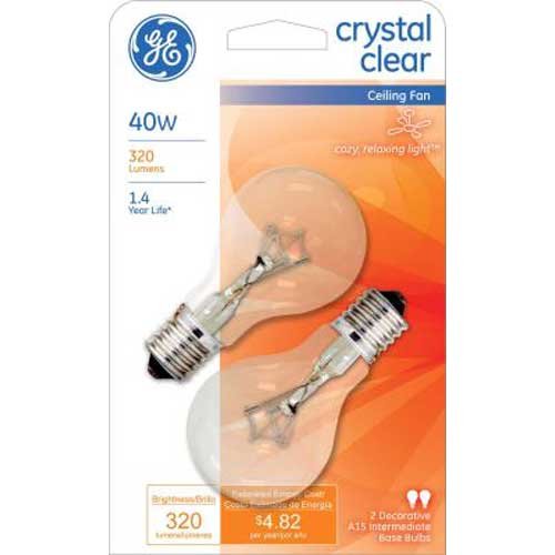 Ceiling Fan Bulbs, Clear, Intermediate Base, 40-Watts, 2-Pk.