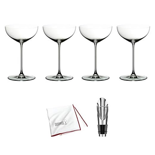Riedel Veritas Moscato/Coupe/martiniglas, paket med 4 inkluderar vindroppare med propp och poleringsduk