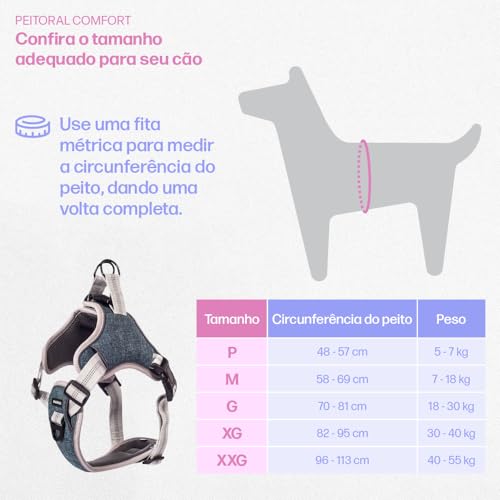 Coleira Peitoral Antipuxão Comfort com Guia Retrátil 5 metros MADOG (Azul, P)