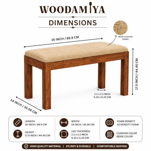 Image of 2 Seater Seating Bench for Home & Office l Daining Table Bench l Multipurpose Seating Bench for Indoor & Outdoor, Balcouny, Waiting Room Bench l Easy DIY l Teak Finish l 35x14.5x17.5