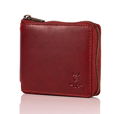 MATADOR Rote Geldbörse Leder #BADALONA mit edler Geschenk Box, Elegantes Kartenportmonai Damen mit RFID Blocker, Luxus Damen Geldbörse mit Reißverschluss und Viele Kartenfächer in Rot