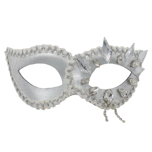 MstikY Silver Masquerade Mask, Crystal Decoration, For Prom/Party, Gift For Women/Men