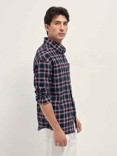 Image of Men's Grey Slim Fit Checked Flannel Casual Shirt