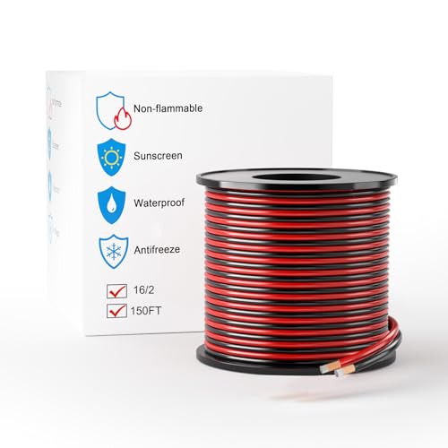 LEADTOPS Cable de Aluminio Revestido de Cobre 16 AWG 45.72M, Calibre 16 Rojo/Negro 16/2 Cable de Extensión de 12/24 V CC Para Altavoces, Tiras LED, Automóviles y Control Remoto