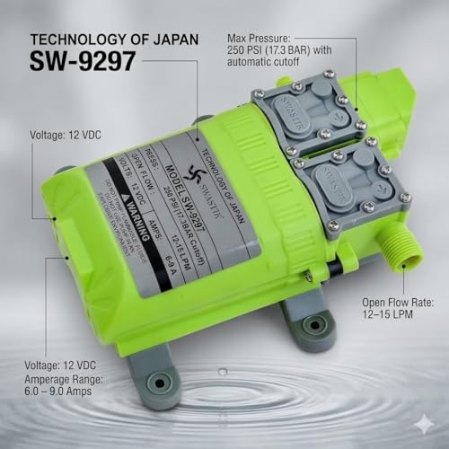 Image of SWASTIK 250PSI High Pressure Diaphragm Pump Double Motor 12V DC Electric Battery Operated Sprayer Pump for Agriculture Farm Fogger Misting Spray with Ragulotor, Double Switch and Outlet Pipe 4 Feet