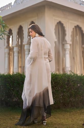 Image of GoSriKi Kurta Sets for Women Viscose Embroidered | Kurti Set for Woman | Straight Kurta Palazzo Dupatta Set | 3 Piece Set Women | Round Neck V-Slit Full Sleeve Stylish Ethnic Outfit Clothing