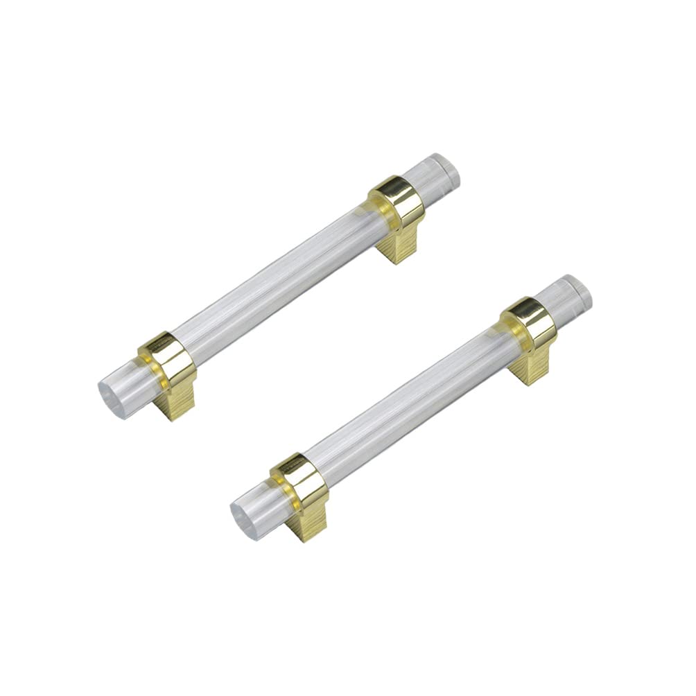 CONPHERON 2 Pcs Cupboard Pulls Handles Crystal Acrylic Cabinet Pull Handle Drawer Knobs Furniture Kitchen Door Handles Cabinet Knobs Gold 96mm