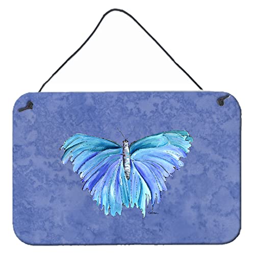 Caroline's Treasures 8855DS812 Butterfly on Slate Blue Wall or Door Hanging Prints Aluminum Metal Sign Kitchen Wall Bar Bathroom Plaque Home Decor, 8x12, Multicolor